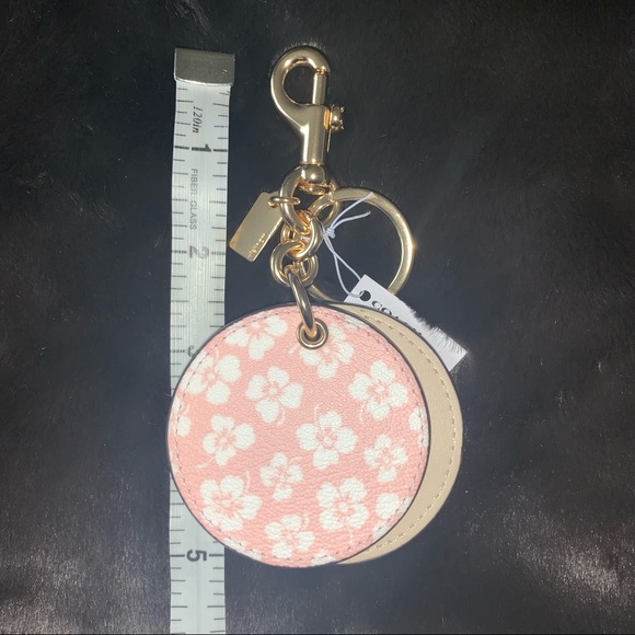 NEW! COACH Mirror Keychain / Bag Charm, Ditsy Print w/ Dogleash Clip, NWT! - Picture 11 of 13